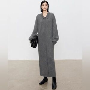 CHICJOC Luxury Grey 100% Cashmere Knit Maxi Dress – Size 38